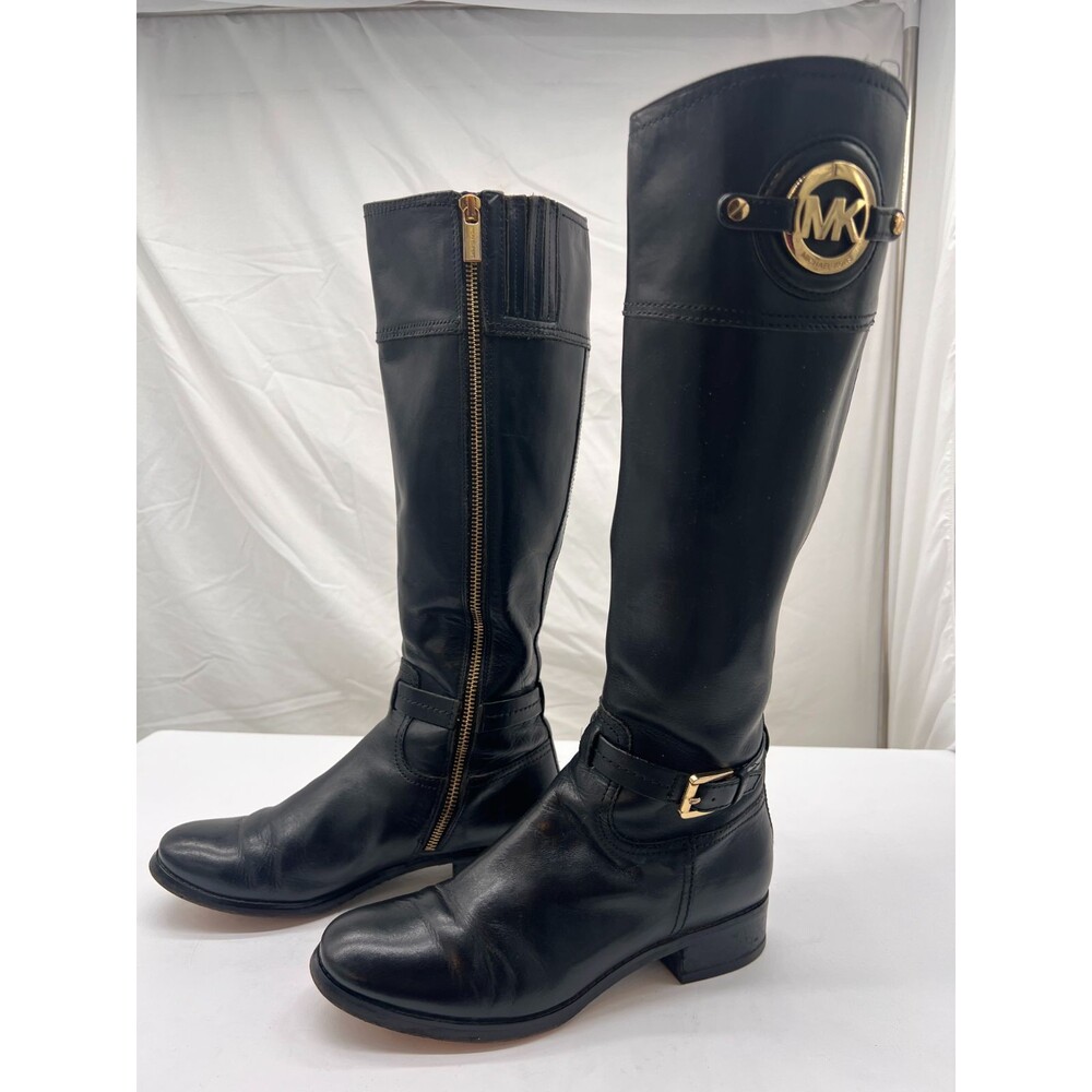 MICHAEL KORS STOCKARD LEATHER TALL RIDING BOOT BLACK SZ 5.5 WIDE CALF - Picture 9 of 16